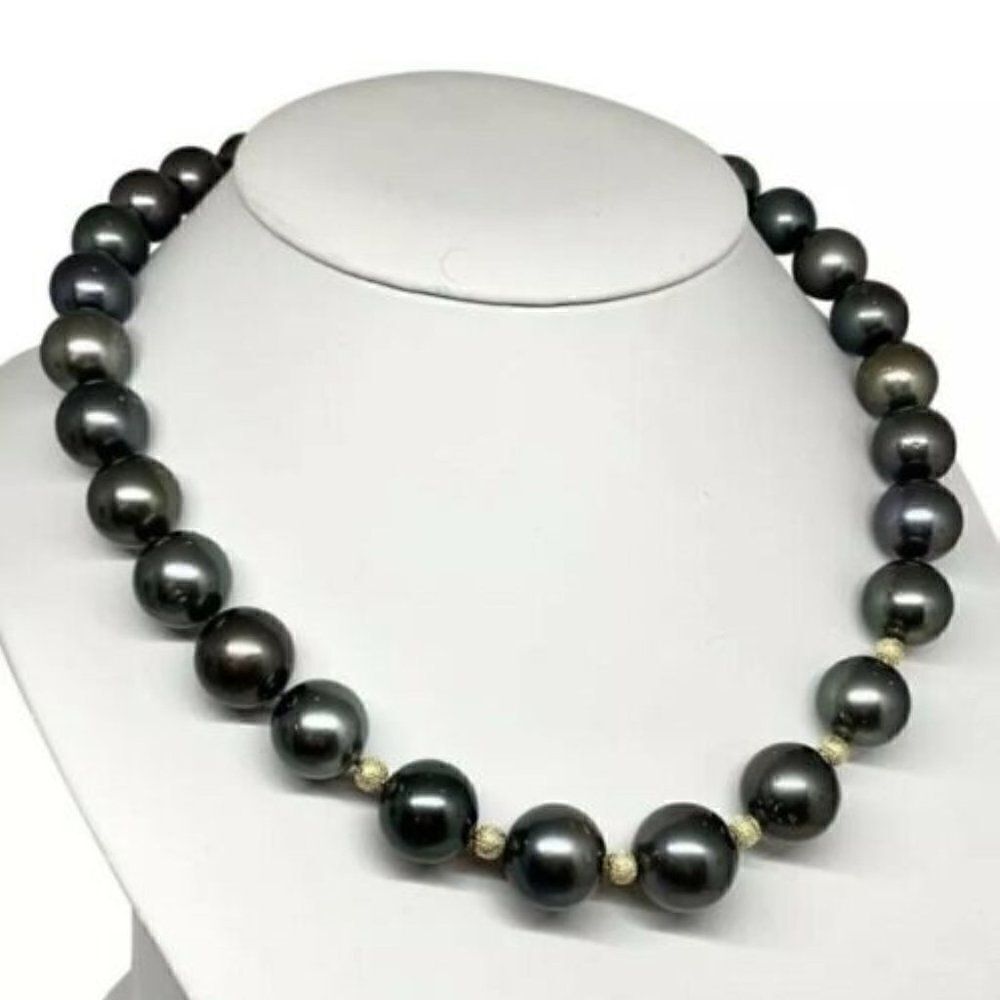 Diamond Tahitian Pearl Necklace 14k Gold 16.7 mm 19.5" Certified $19,470 915543